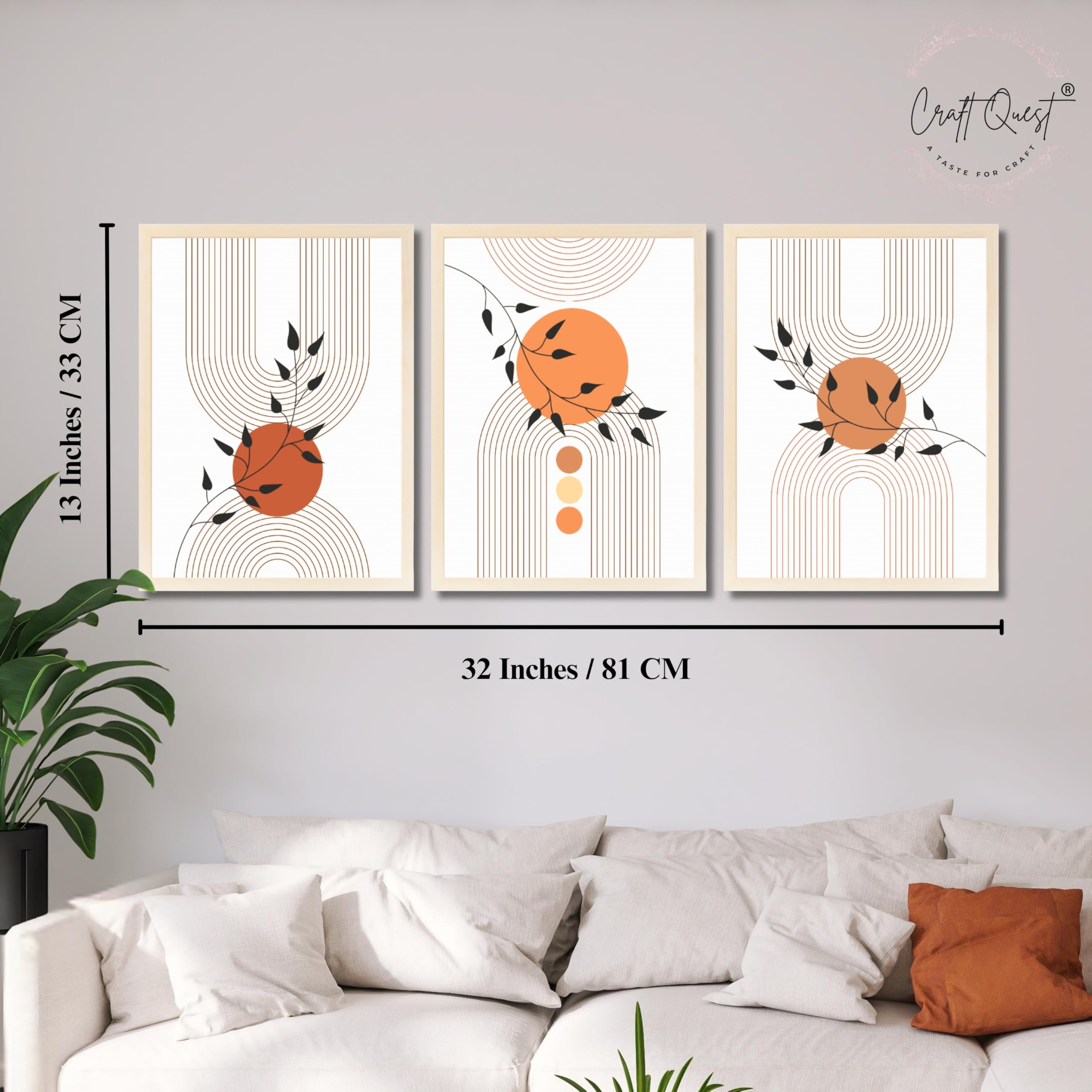 CRAFT QUEST Wall Art Decor Paintings | Set of 3 Abstract Wall Art Frames for Home Decoration | Ideal for Living Room, Bedroom & Office