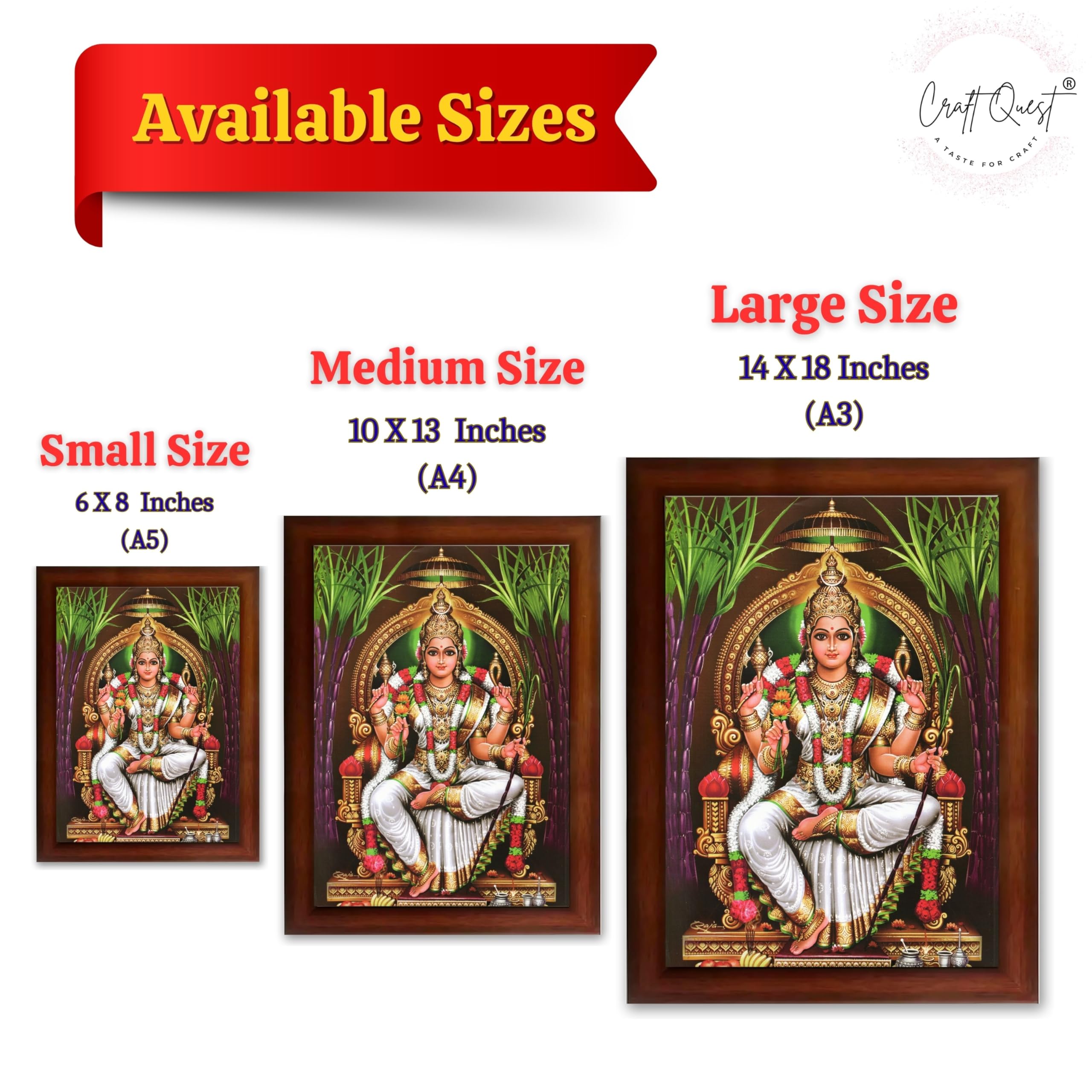 CRAFT QUEST Lalitha Devi Tripura Sundari Mata Wall Painting Photo Framed | South God Picture Frame for Home, Office, Temple & Gifting, Decor