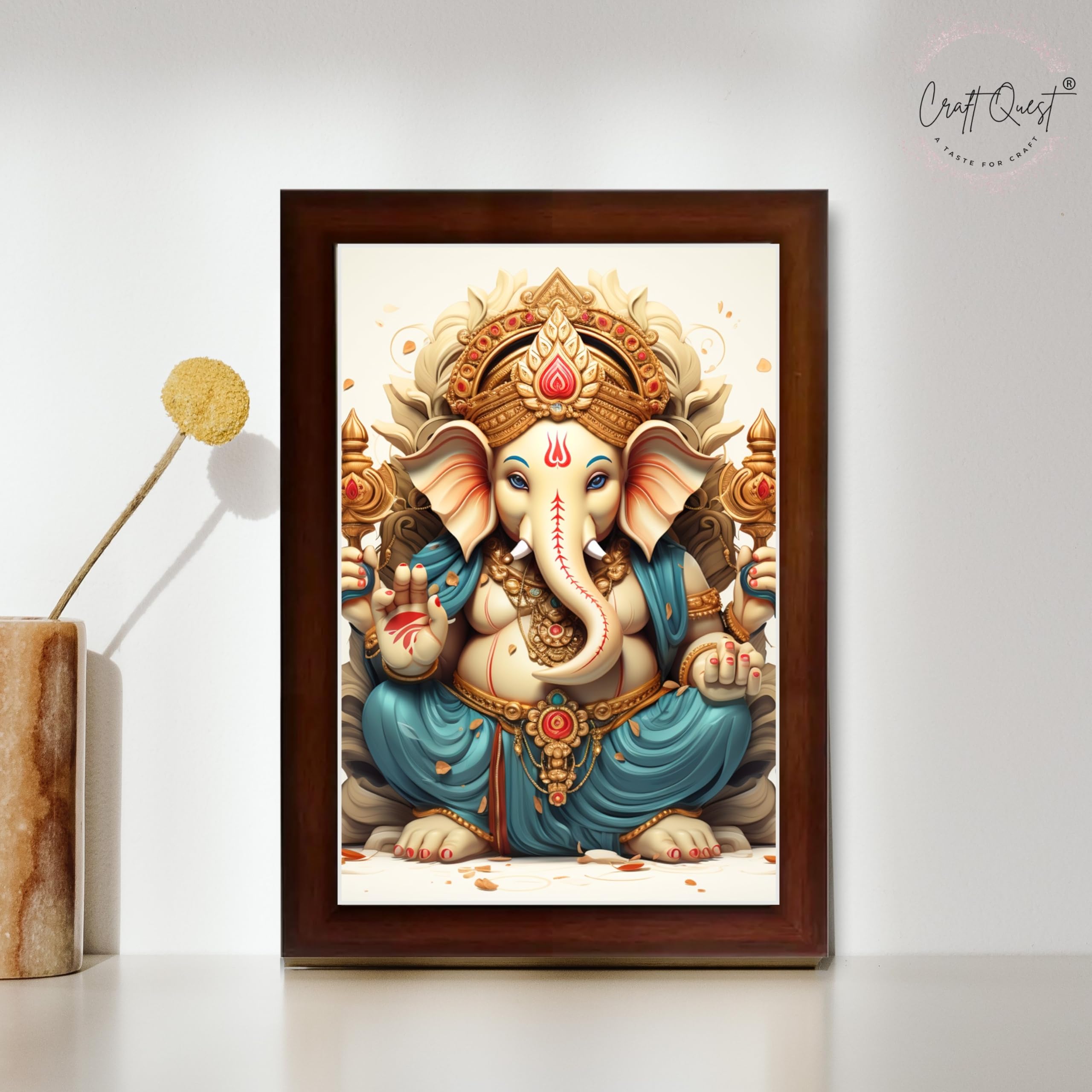 CRAFT QUEST Lord Ganesha Ganesh ji Art Framed Wall Painting With Frame For Home and,Office Décor Items