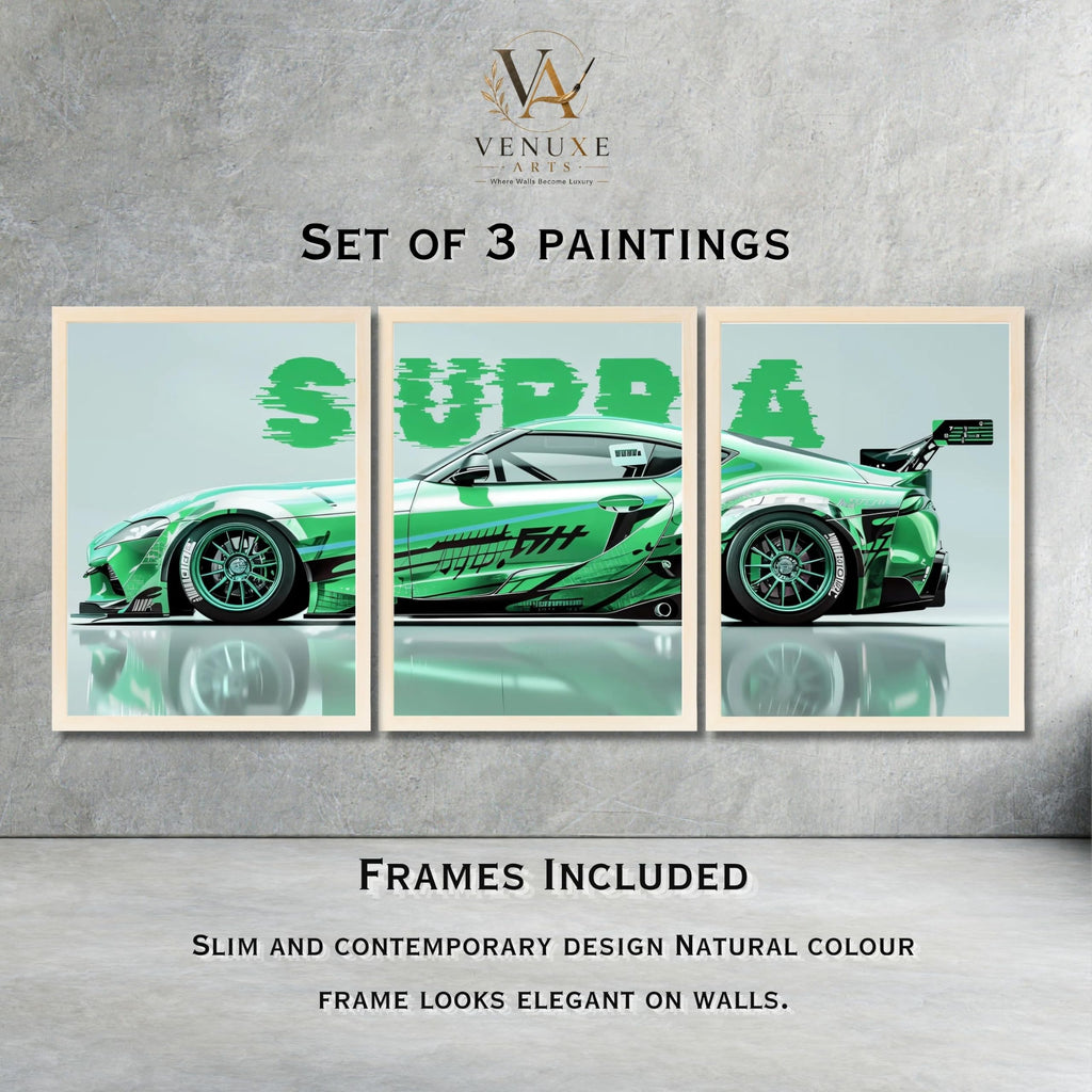 VENUXE ARTS Set Of 3 Big Sports Cars Framed Posters Gift Items for Boys Room Wall Decoration Bedroom Living Room Office Studio Décor | Car Poster Frame for Wall Décor
