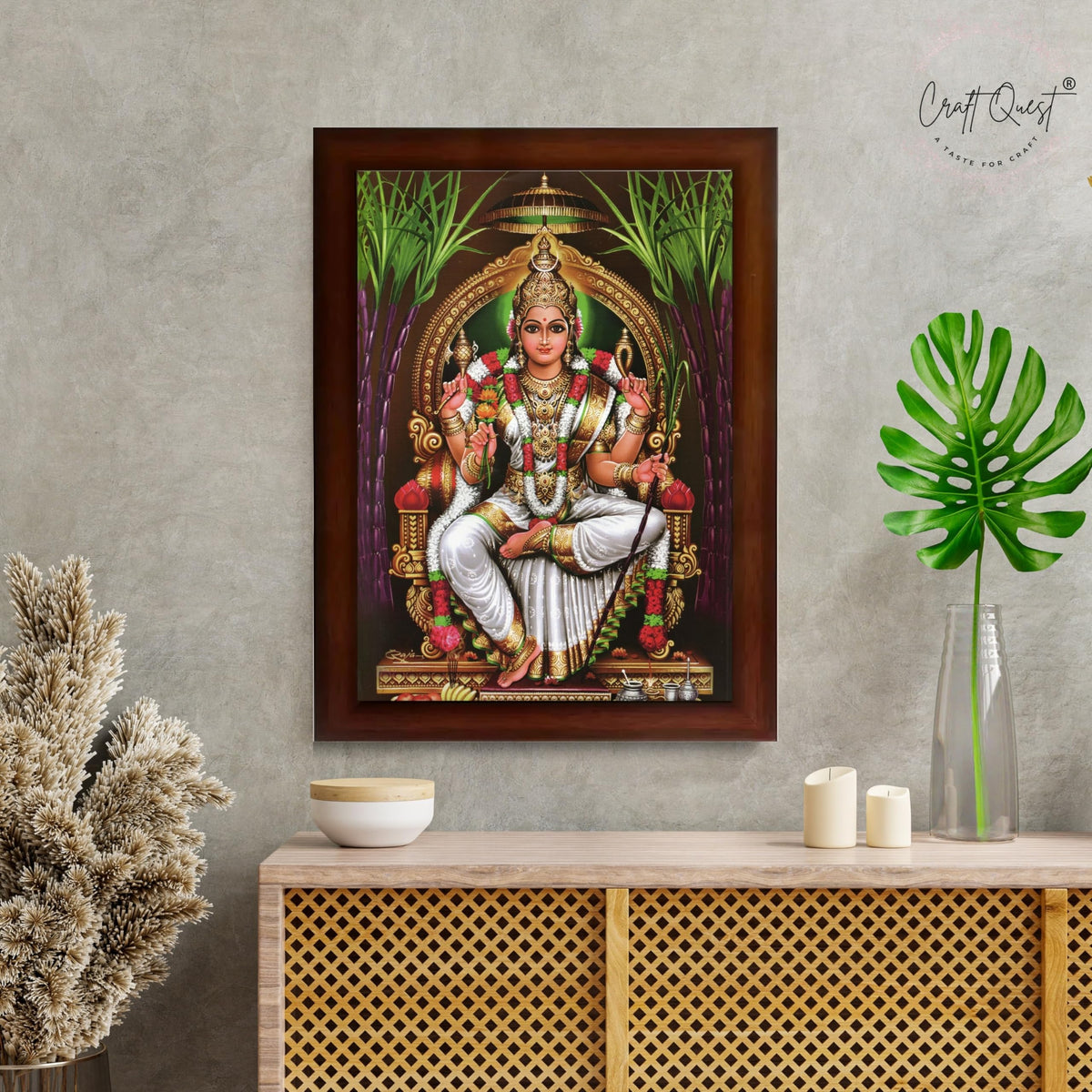 CRAFT QUEST Lalitha Devi Tripura Sundari Mata Wall Painting Photo Framed | South God Picture Frame for Home, Office, Temple & Gifting, Decor