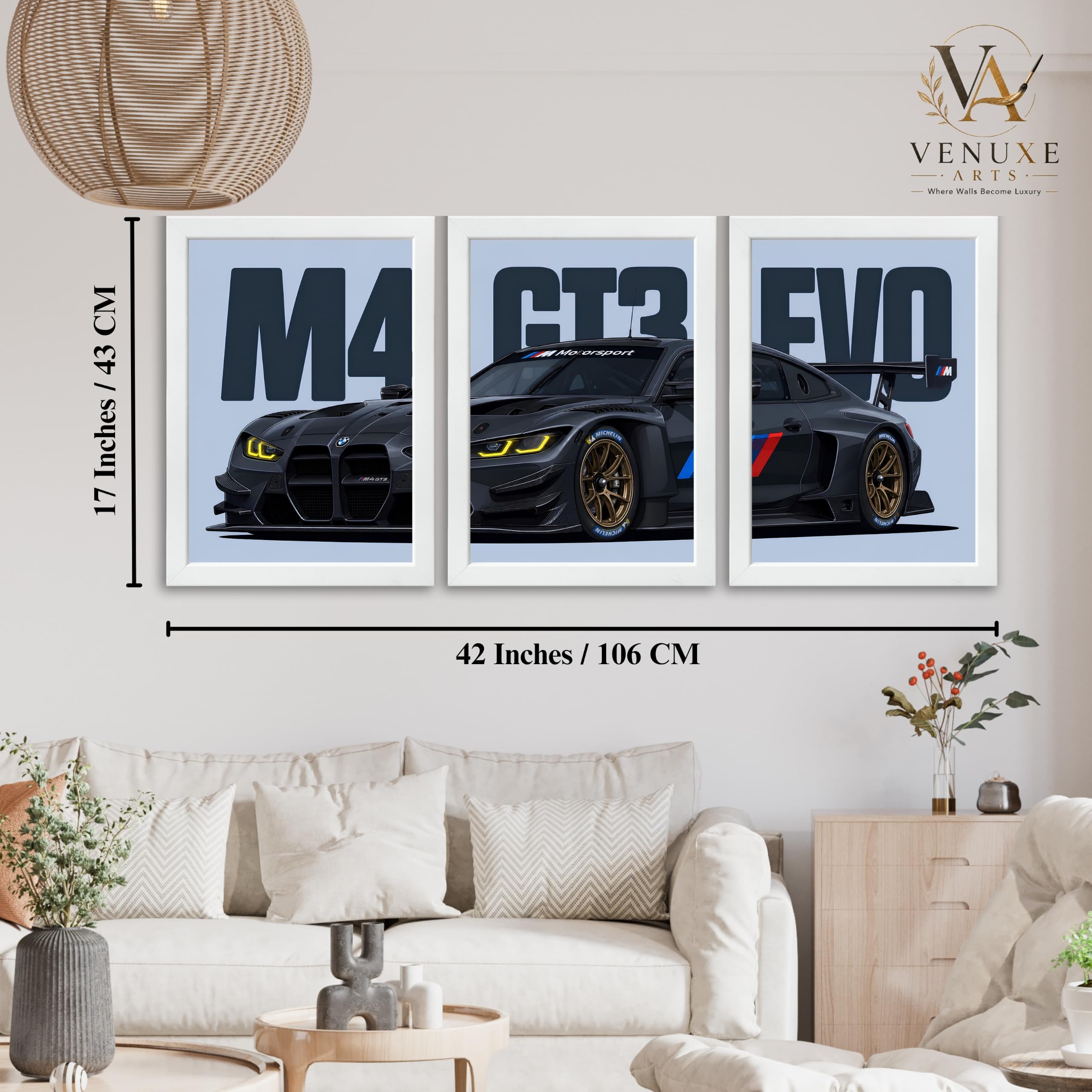 VENUXE ARTS Set Of 3 Big Sports Cars Framed Posters Gift Items for Boys Room Wall Decoration Bedroom Living Room Office Studio Décor | Car Poster Frame for Wall Décor