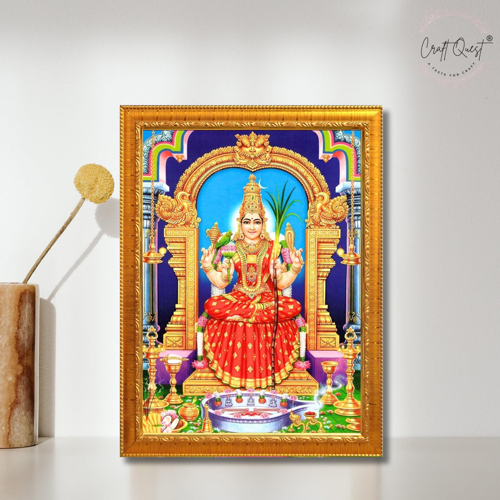 CRAFT QUEST Kanchi Kamakshi Photo Frame Kamachi Amman Kanji Kamatchi Wall Painting Framed Home Décor, Religious Photo Frame