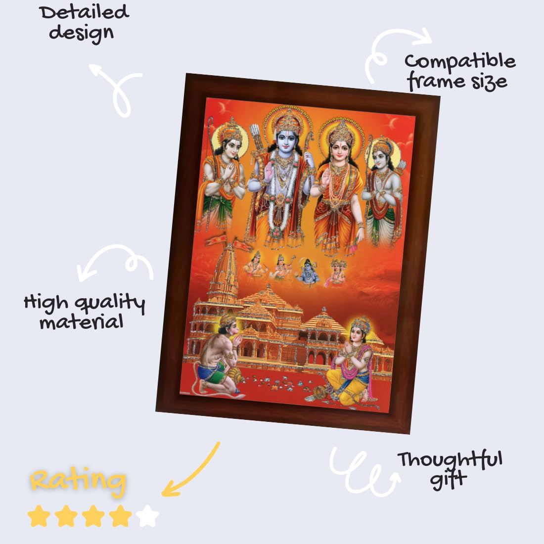 Craft Quest Ayodhya Ram Mandir Photo Frame For Wall Decoration Gift Item Painting/Shree Ram Darbar Photo Frame (Large Size,14 inch X 10 inch, Brown, Large, Religious)