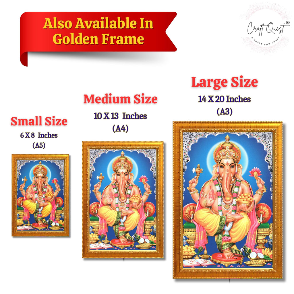 CRAFT QUEST Lord Ganpati Wall Hanging Frame for Living Room, Bedroom, Office & Pooja Room Décor GA-211