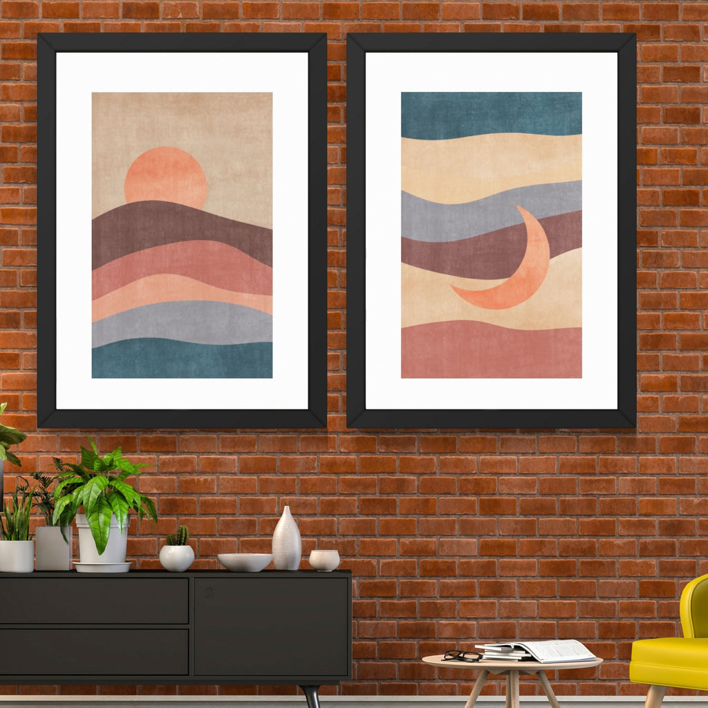 CRAFT QUEST Wall Art Decor Paintings | Set of 2 Sun Moon Wall Art Frames for Home Decoration | Ideal for Living Room, Bedroom & Office