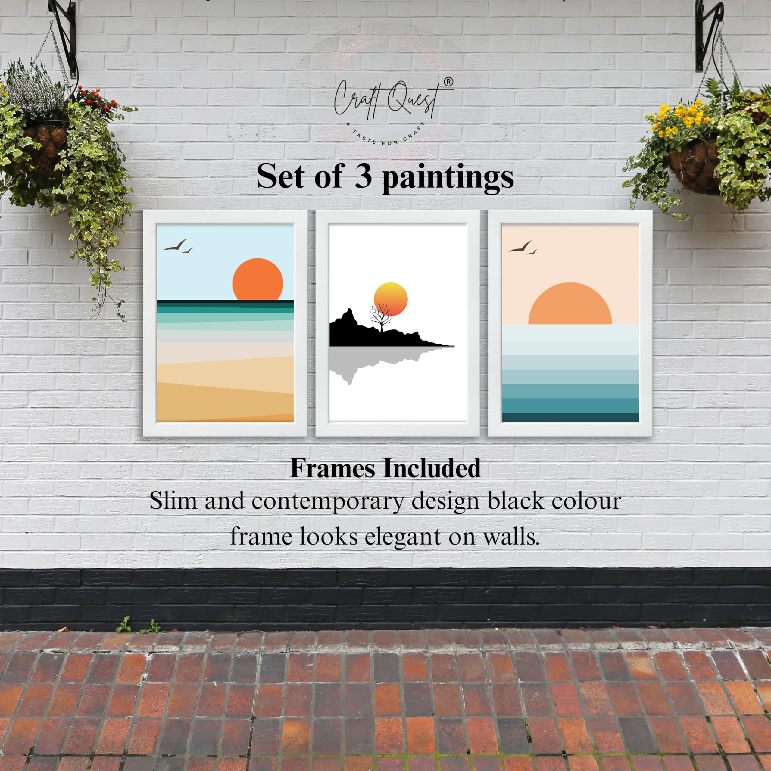 CRAFT QUEST Nature Inspired Abstract Of Sunset Wall Art | Set of 3 Frames for Home Decoration | Ideal for Living Room, Bedroom & Offices