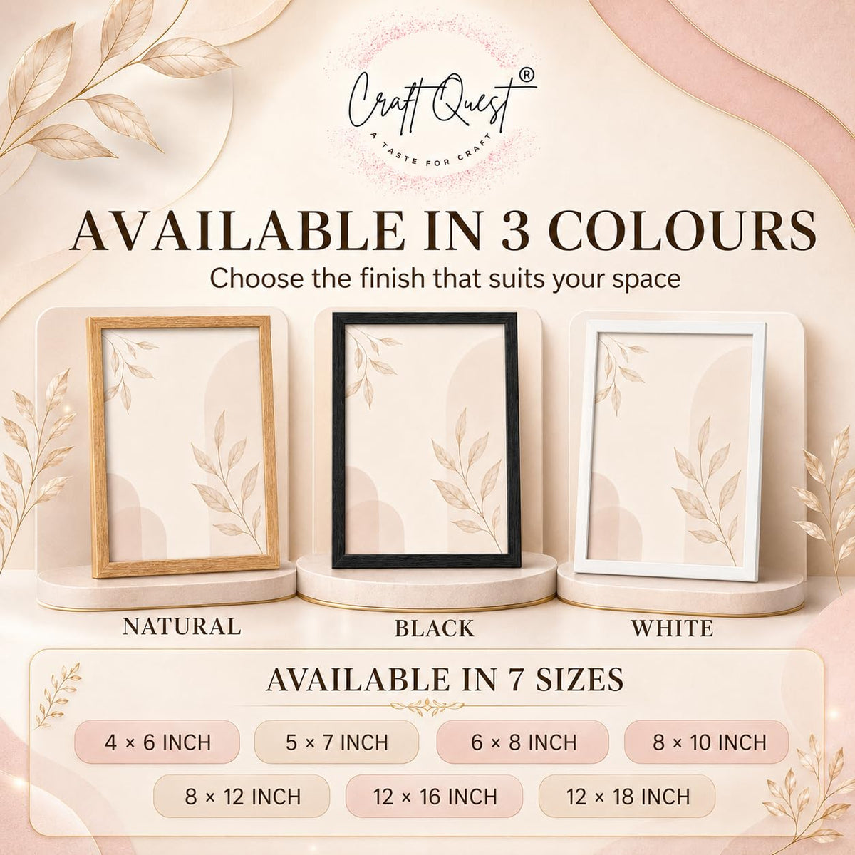 CRAFT QUEST 4X6 Inch Size synthetic Wall Mount Photo frames Single For Home Decoration, Living Room, Office Decoration (Natural, Set of 1)