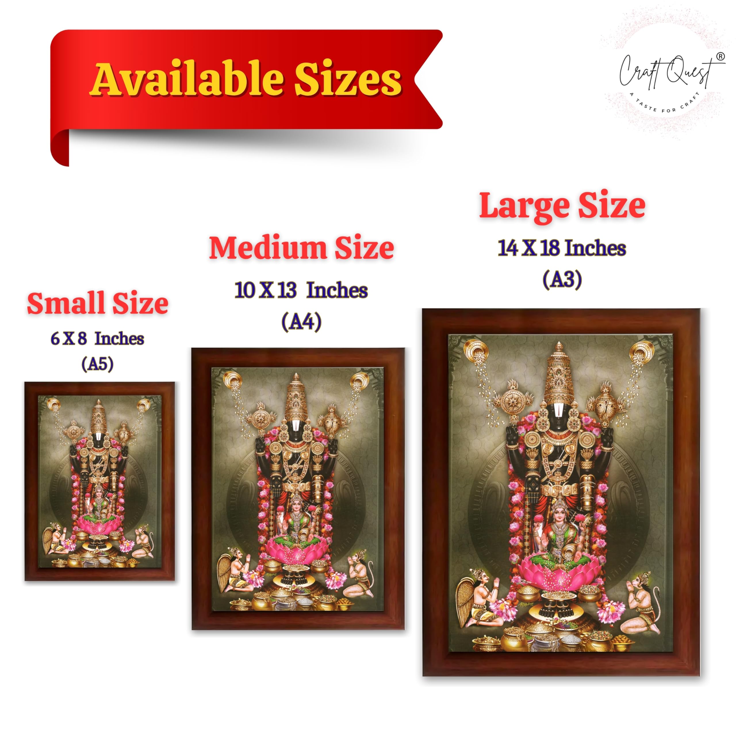 CRAFT QUEST Venkateshwara Tirupati Balaji Lakshmi venkateshwer Swamy Wall Photo Frame For Home, Temple, Pooja, Wall Décor Item