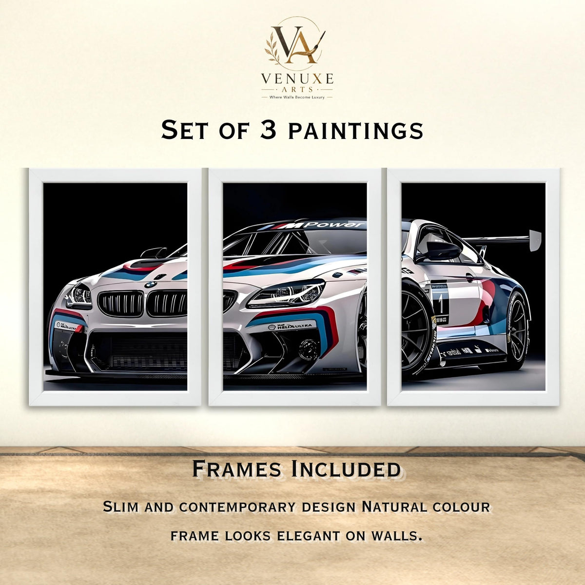 VENUXE ARTS Set Of 3 Big Sports Cars Framed Posters Gift Items for Boys Room Wall Decoration Bedroom Living Room Office Studio Décor | Car Poster Frame for Wall Décor