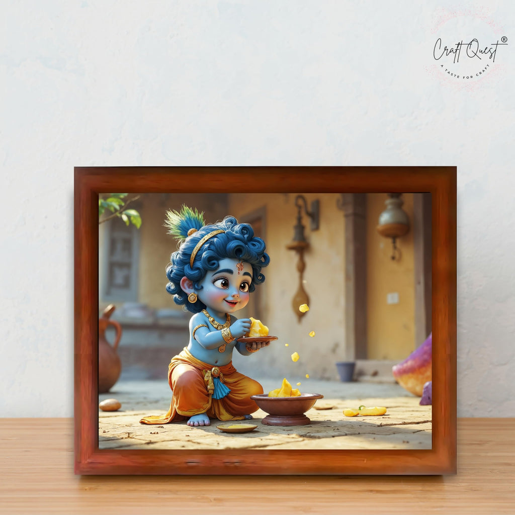 CRAFT QUEST Shri Bal Gopal Painting | Baby Krishna Photo Frame | Krishna Photo Frames for Walls, Home, Living Room and Home Décor