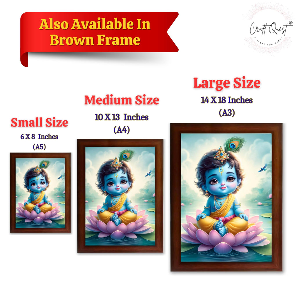 CRAFT QUEST Cute Baby Krishna HD Print | Little Krishna Frame for Home Temple, Office Desk, Décor Item