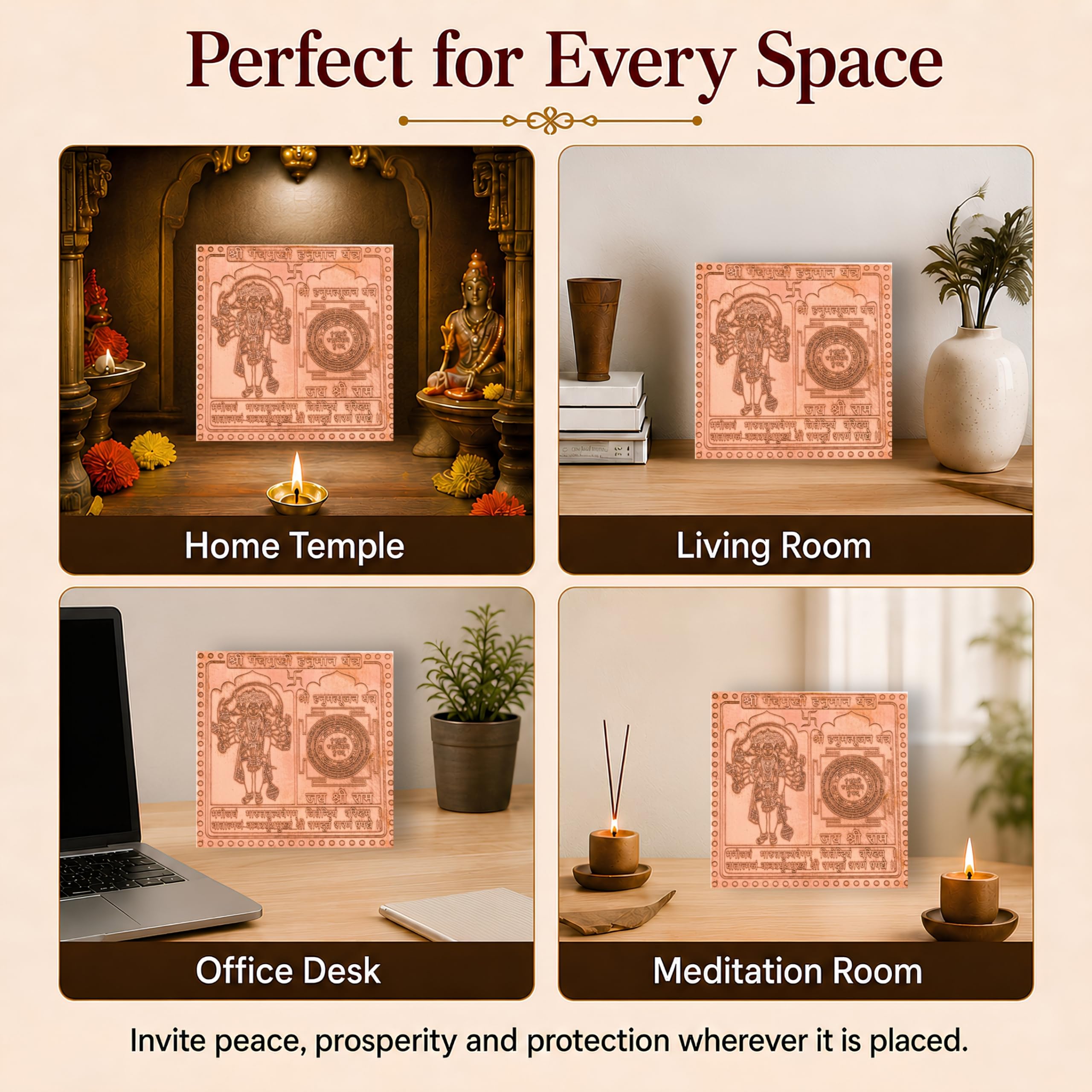 CRAFT QUEST Shri Panchmukhi Hanuman Yantra Orignal - Copper - (3 X 3 inches, Brown)
