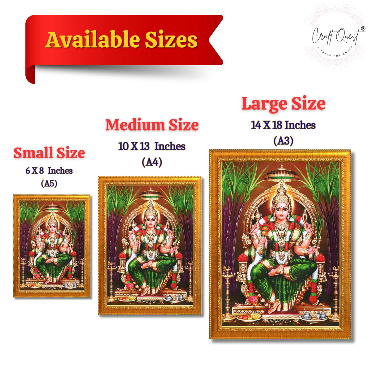 CRAFT QUEST Lalitha Devi for Pooja Tripura Sundari Mata Wall Painting Photo Framed | South God Picture Frame for Home, Office, Temple & Gifting, Decor