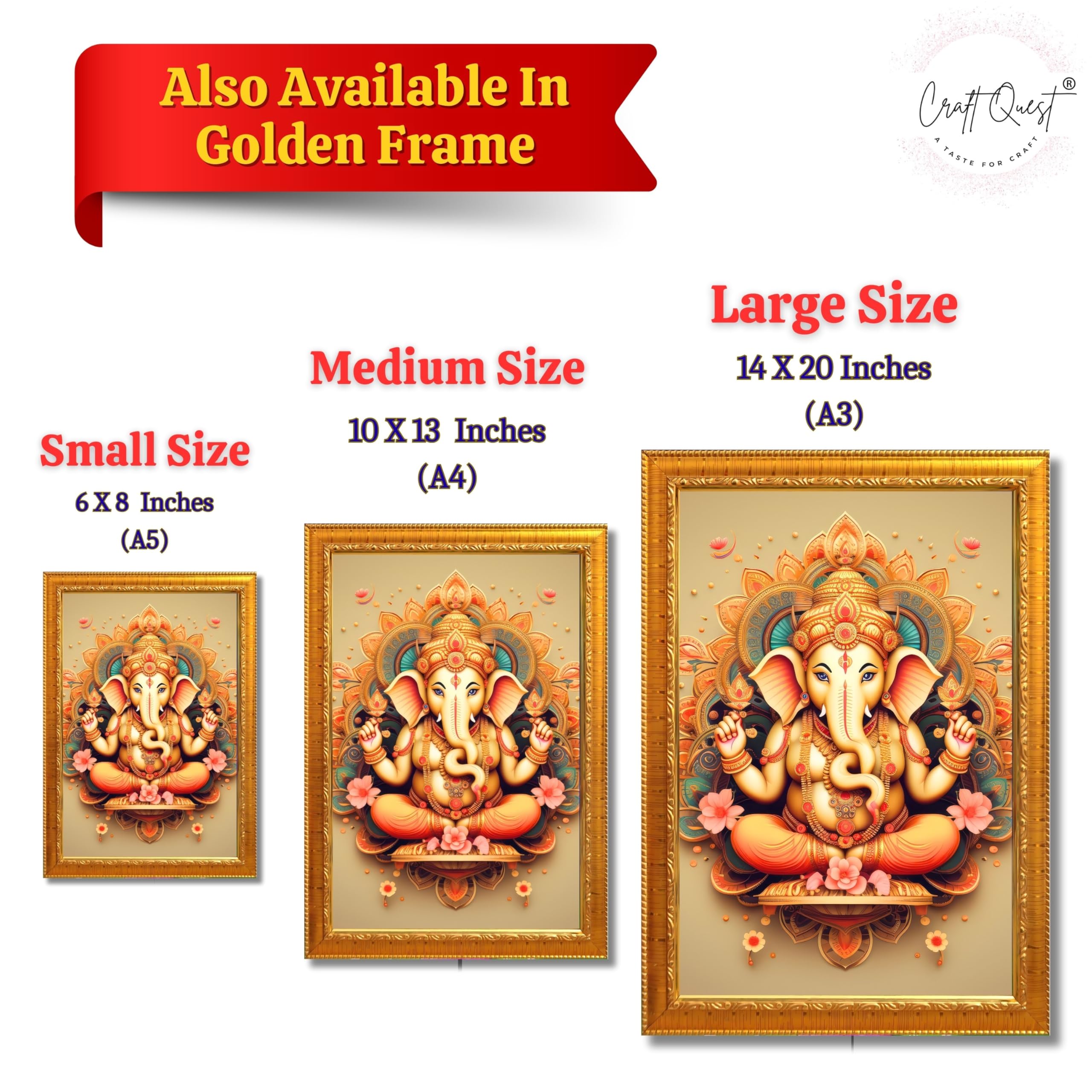 CRAFT QUEST Lord Ganesh ji Wall Hanging Frame for Living Room, Pooja Room Décor GA-216