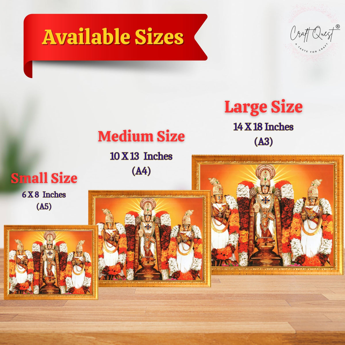 CRAFT QUEST Balaji Lakshmi Padmavati Venkateshwara Swamy Wall Photo Frame For Home, Temple, Pooja, Wall Décor Item