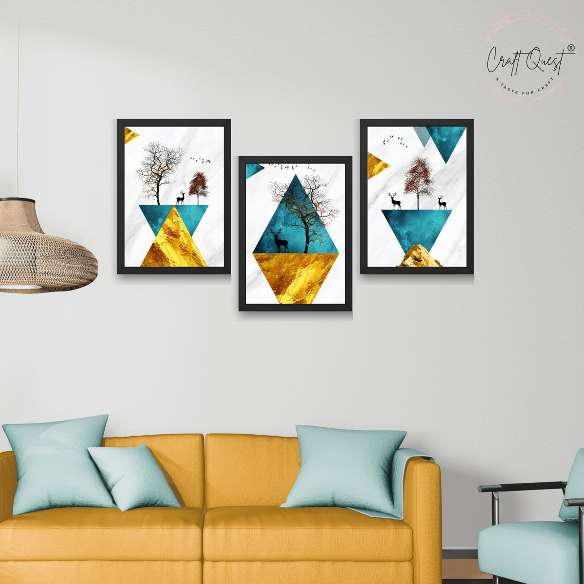 CRAFT QUEST Abstract Modern Art Wall Frame | Set of 3 Frames for Home Decoration | Ideal for Living Room, Bedroom & Offices