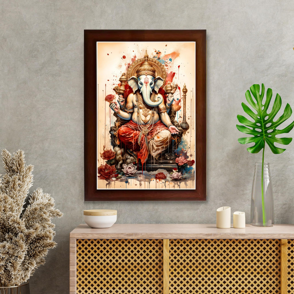 CRAFT QUEST Lord Ganesh Ganpati ji Hanging Wall Painting Framed For Home Décor
