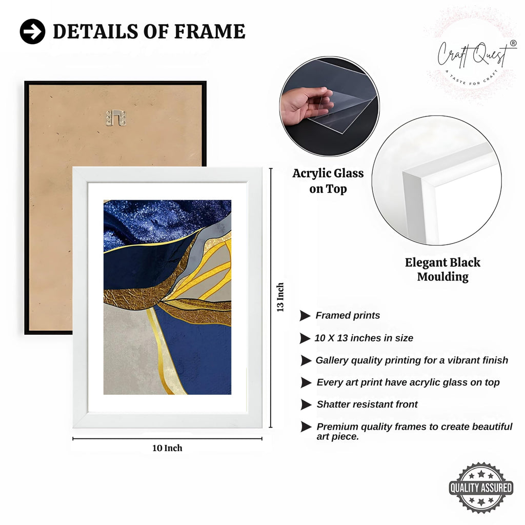 CRAFT QUEST Abstract Blue & Gold Artwork | Set of 3 Frames for Home Decoration | Ideal for Living Room, Bedroom & Offices
