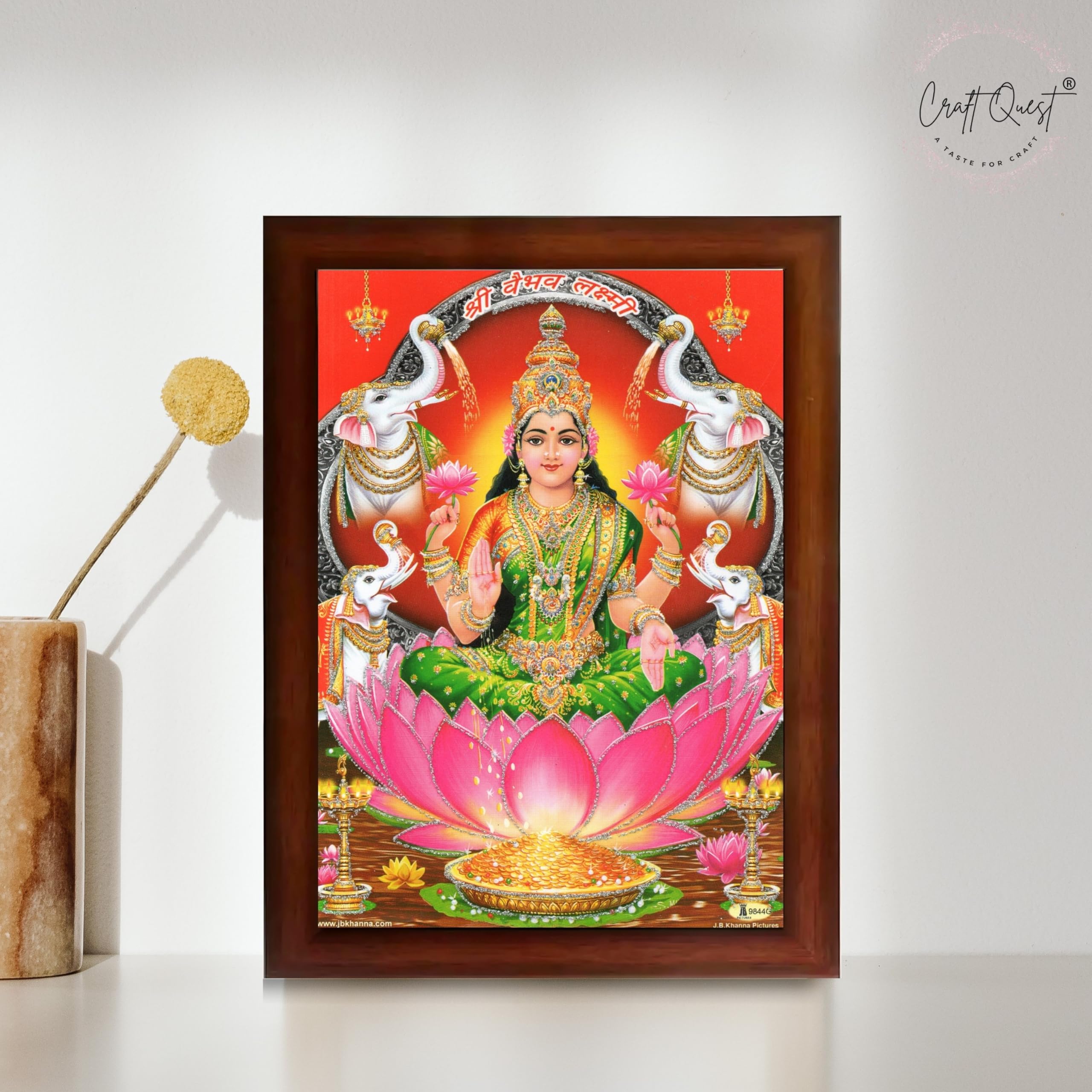 CRAFT QUEST Goddess Lakshmi Devi Dhana Laxmi Maa Wall Painting Frame for Diwali,Temple, Pooja, Living Room Home and Decor