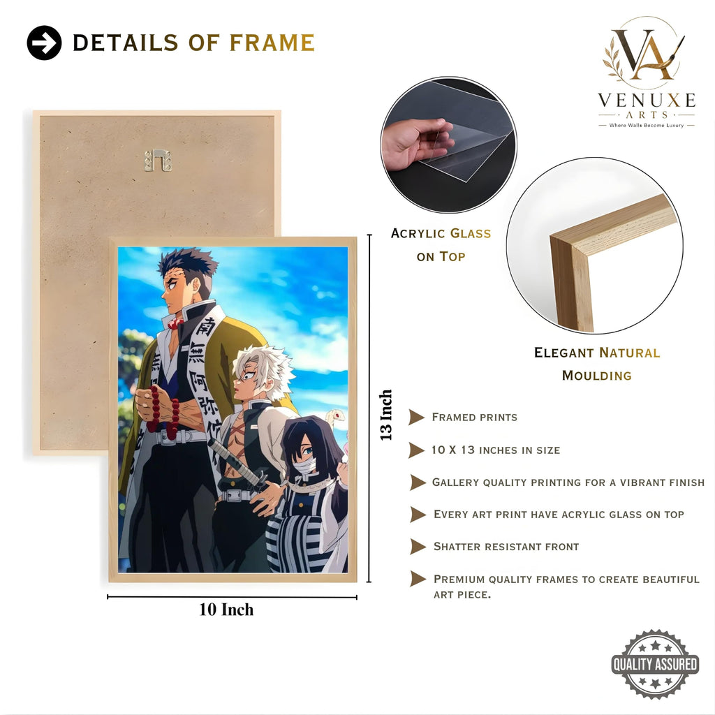 VENUXE ARTS Set Of 3 Anime Characters Wall Framed |Anime Characters Framed Poster for Living Room Bedroom Gaming Room Studio Wall Decor
