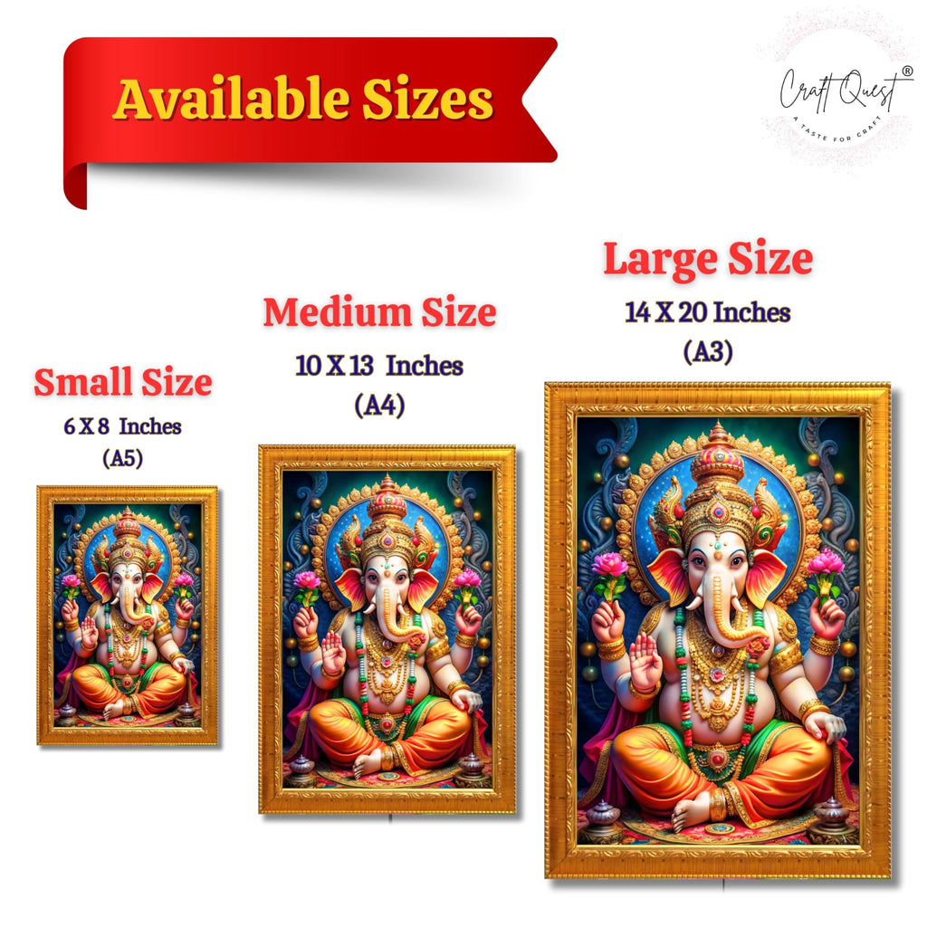CRAFT QUEST Laminated God Ganpati ji Photo Frame Wall Decor Mandir Pooja Poster Religious Painting Divine Hindu Temple Decoration Spiritual Blessings Home Office Gift