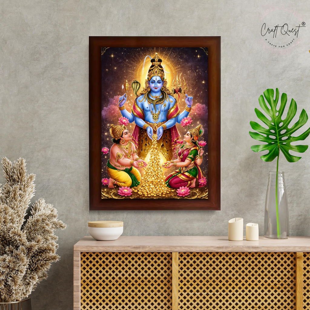 CRAFT QUEST Swarnakarshana Bhairava Swamy With Lakshmi Devi and Kuber Bhagwan Religious Wall Photo Frame |Dhan Bhairav Frame for Home, Office, Temple & Gifting