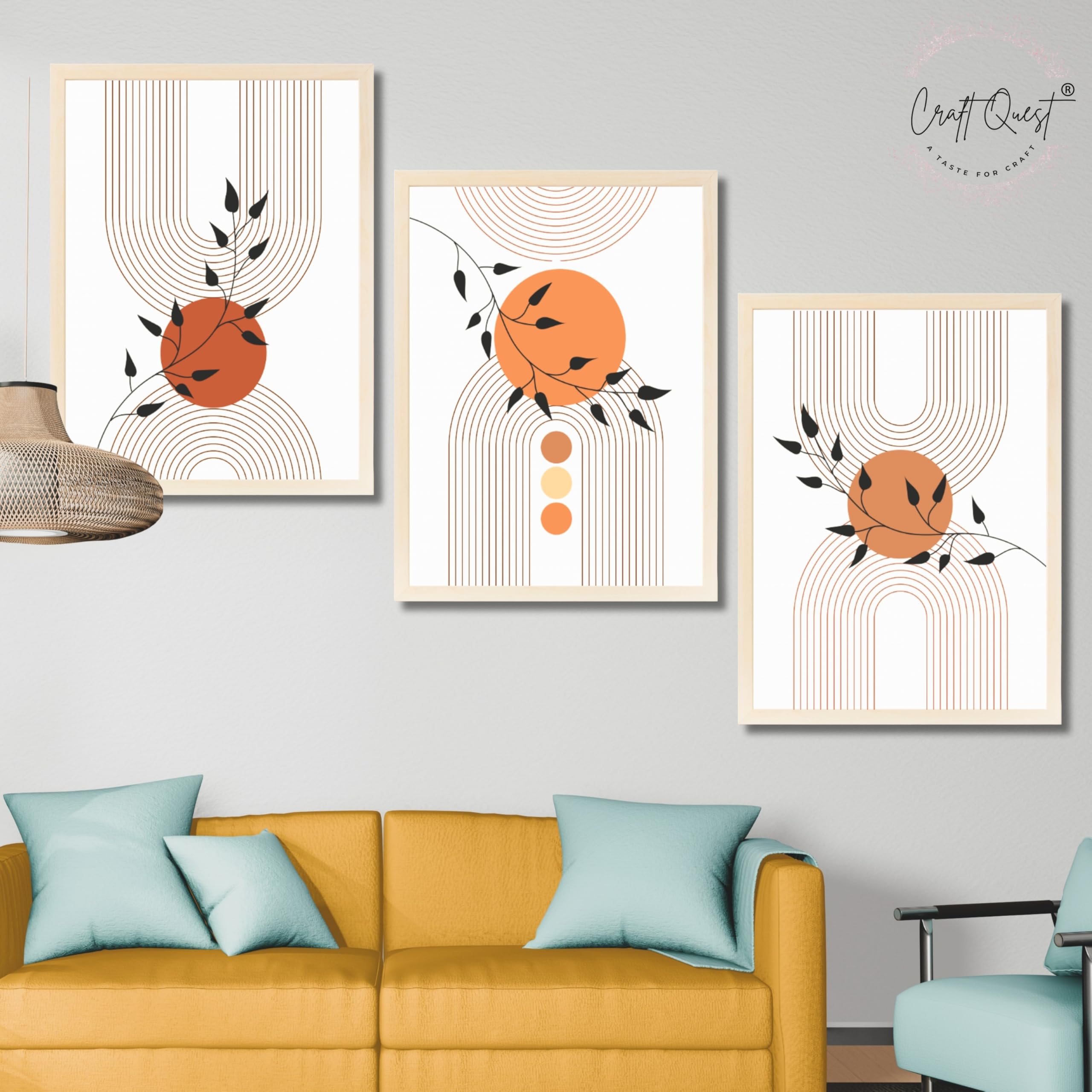 CRAFT QUEST Wall Art Decor Paintings | Set of 3 Abstract Wall Art Frames for Home Decoration | Ideal for Living Room, Bedroom & Office