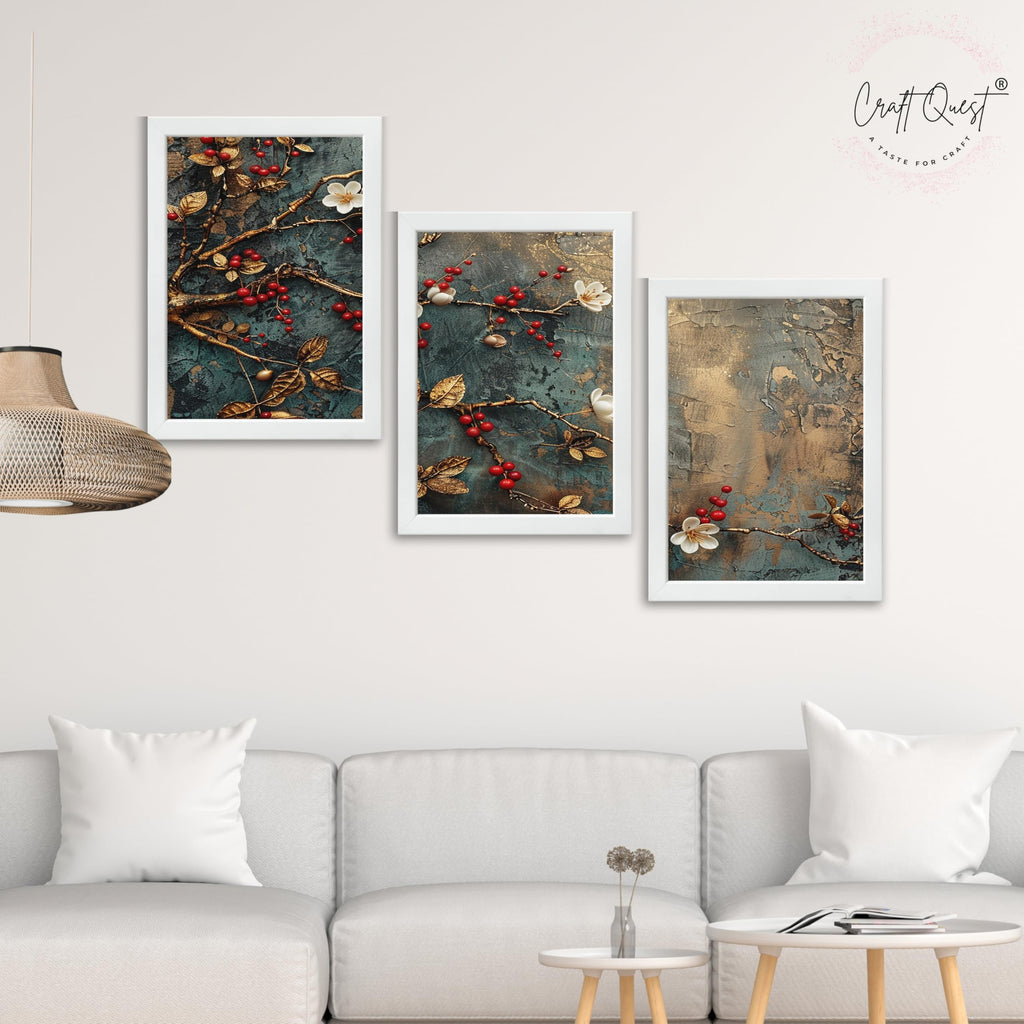 CRAFT QUEST Nature Inspired Modern Wall Art | Set of 3 Frames for Home Decoration | Ideal for Living Room, Bedroom & Offices