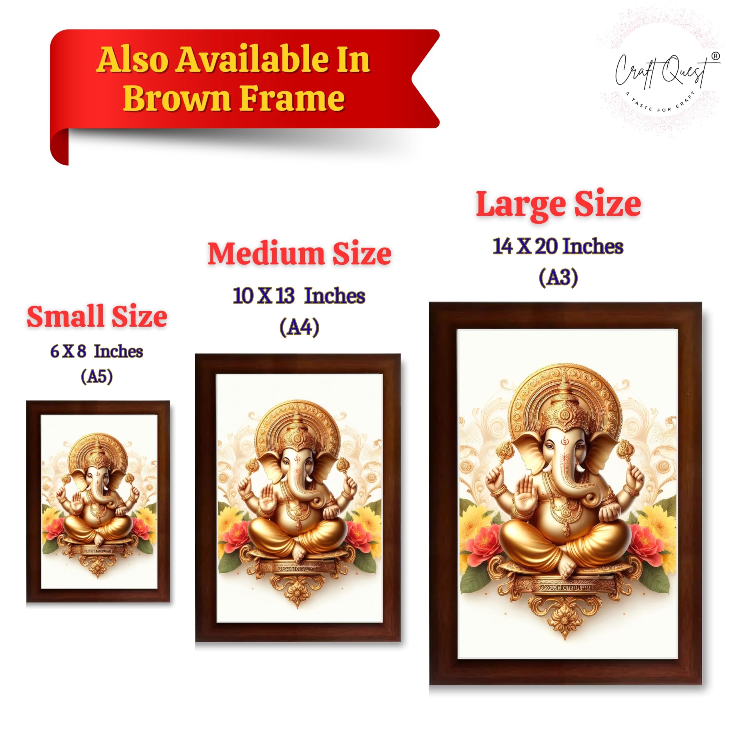 CRAFT QUEST Lord Ganesha Ganpati ji Modern Wall Art Painting With Frame For Pooja, Home and Office Decor,