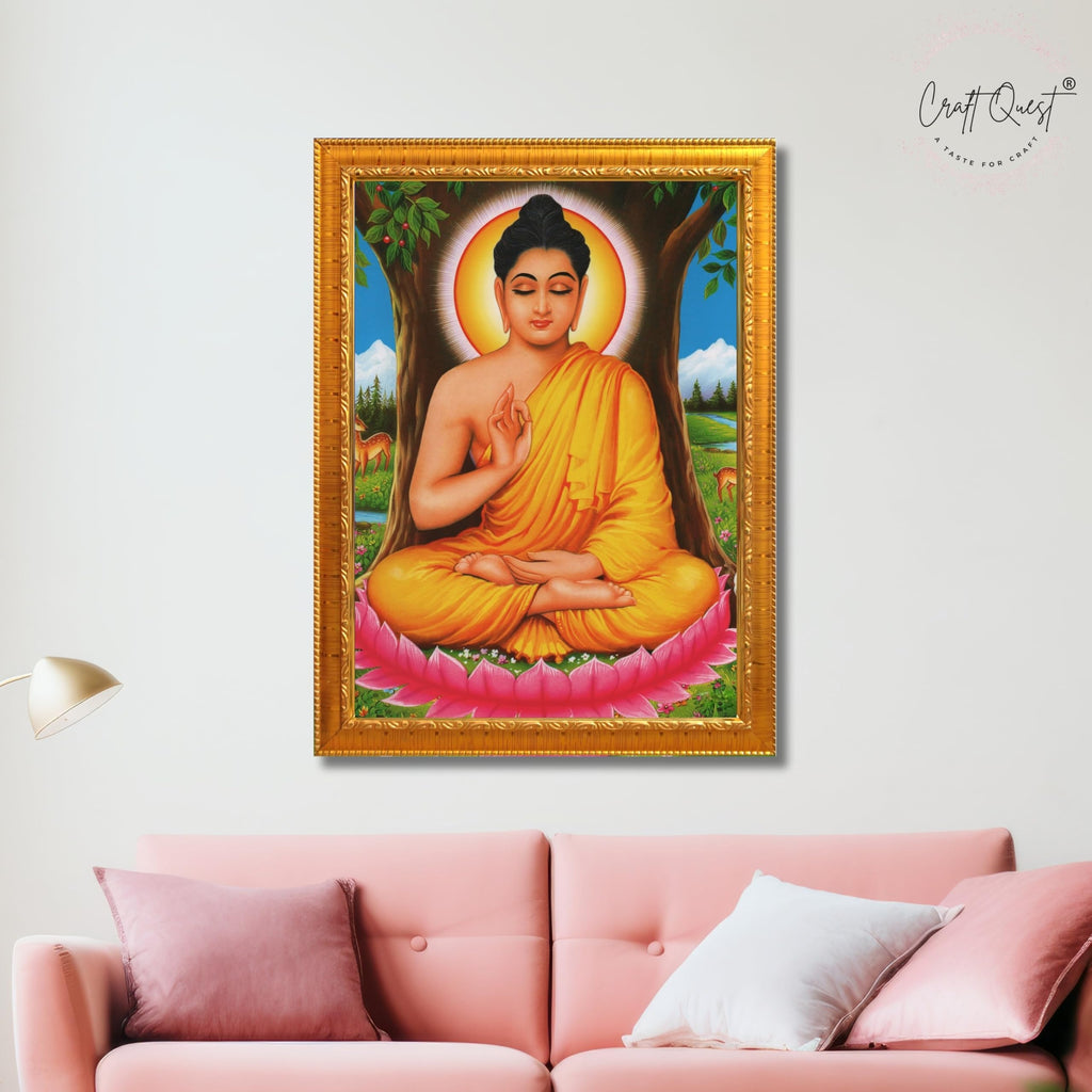 CRAFT QUEST Lord Buddha Photo Frame | Premium HD Spiritual Wall Frame | Peaceful Gautam Buddha Picture for Home Decor, Meditation Room & Office