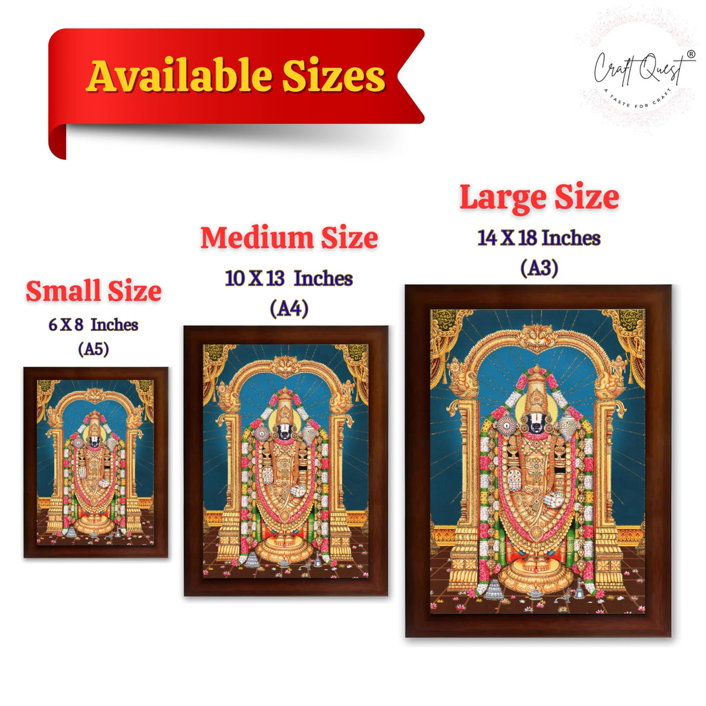 CRAFT QUEST Lord Tirupati Balaji Lakshmi Venkateshwara Swamy Wall Painting Framed Home Room Decor