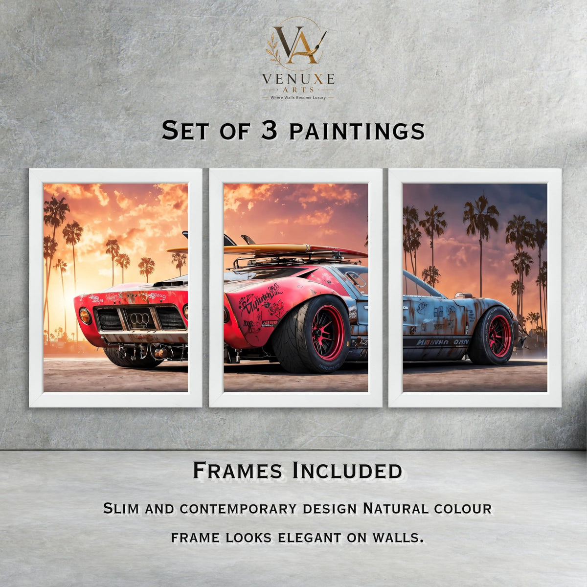 VENUXE ARTS Set Of 3 Big Sports Cars Framed Posters Gift Items for Boys Room Wall Decoration Bedroom Living Room Office Studio Décor | Car Poster Frame for Wall Décor