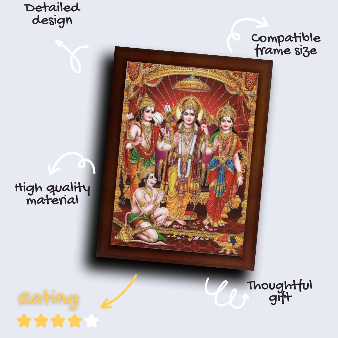 Craft Quest Shree Ram Darbar Sparkle Coated Painting with Frame Home Decorative Gift Item Painting (14 X 10 Inches, Synthetic, Religious, Brown)