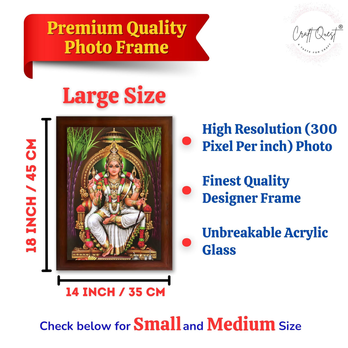 CRAFT QUEST Lalitha Devi Tripura Sundari Mata Wall Painting Photo Framed | South God Picture Frame for Home, Office, Temple & Gifting, Decor