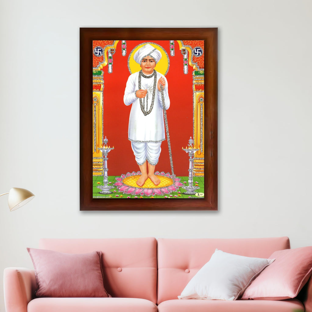 CRAFT QUEST Shri Jalaram Bapa Ji Guru Wall Painting Framed Home Décor wooden frame