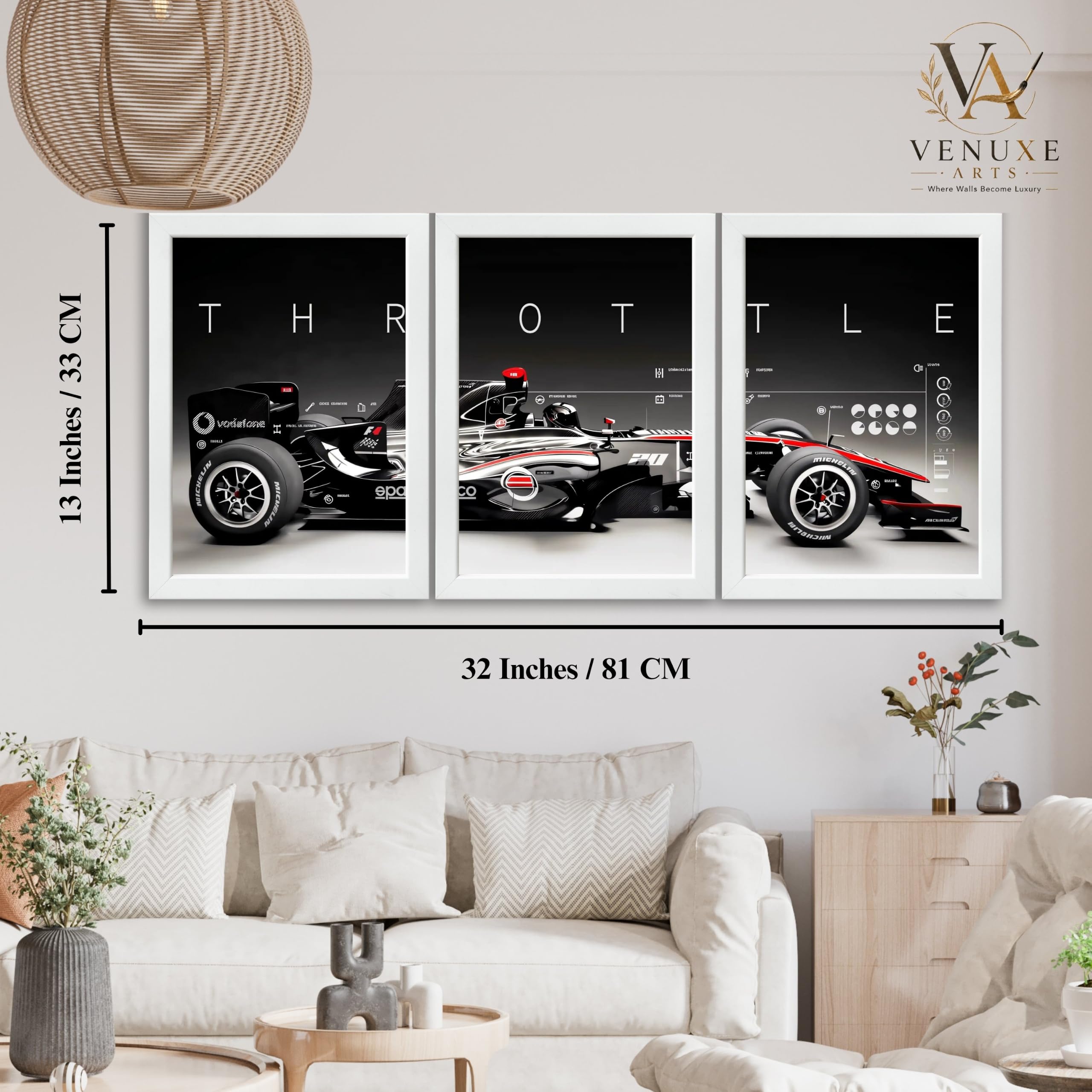 VENUXE ARTS Set Of 3 Big Sports Cars Framed Posters Gift Items for Boys Room Wall Decoration Bedroom Living Room Office Studio Décor | Car Poster Frame for Wall Décor