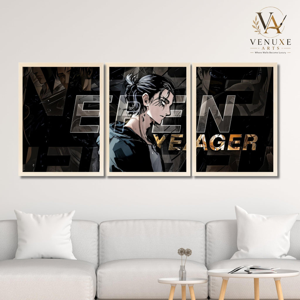VENUXE ARTS Set Of 3 Anime Characters Wall Framed |Anime Characters Framed Poster for Living Room Bedroom Gaming Room Studio Wall Decor