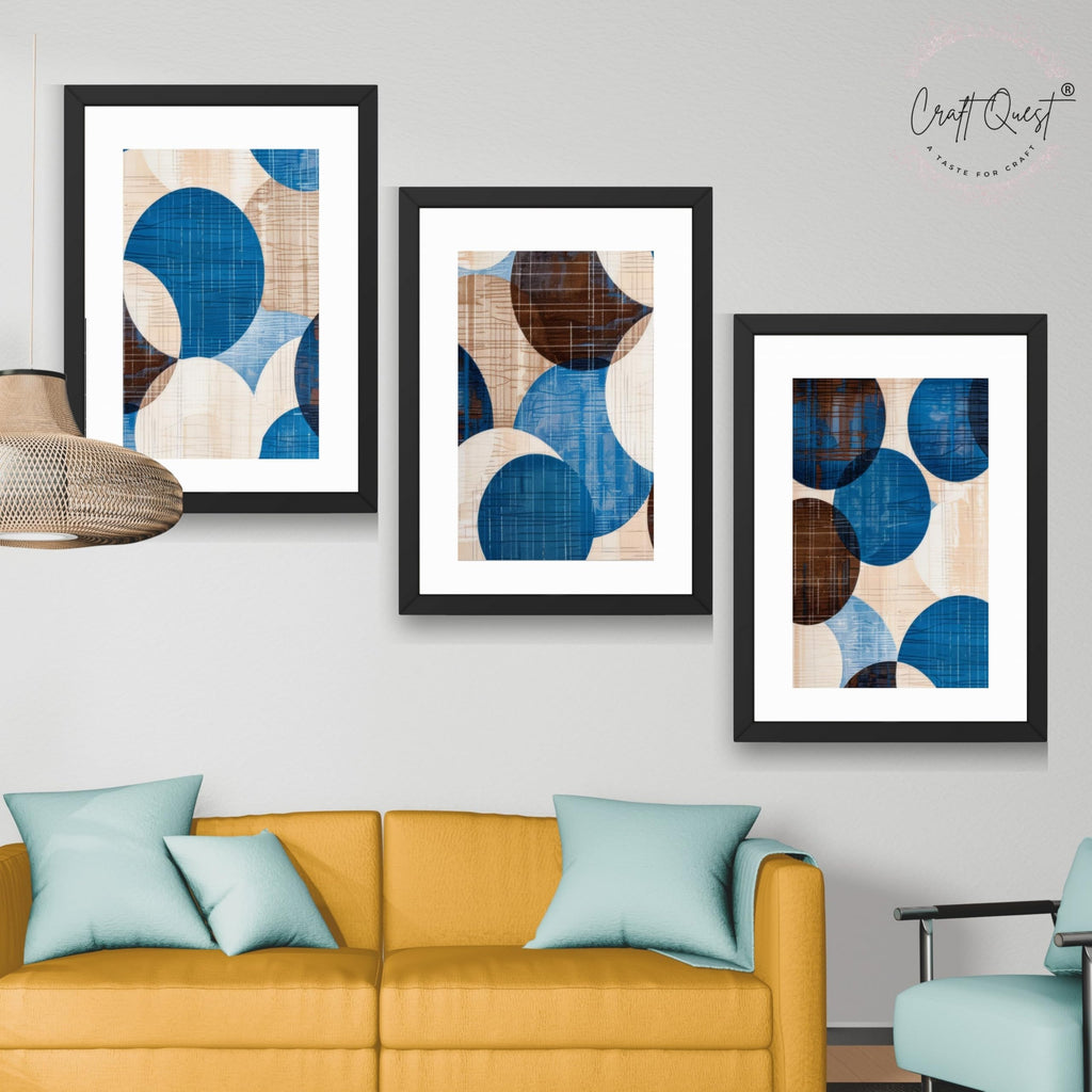 CRAFT QUEST Wall Art Decor Paintings | Set of 3 Abstract Wall Art Frames for Home Decoration | Ideal for Living Room, Bedroom & Office