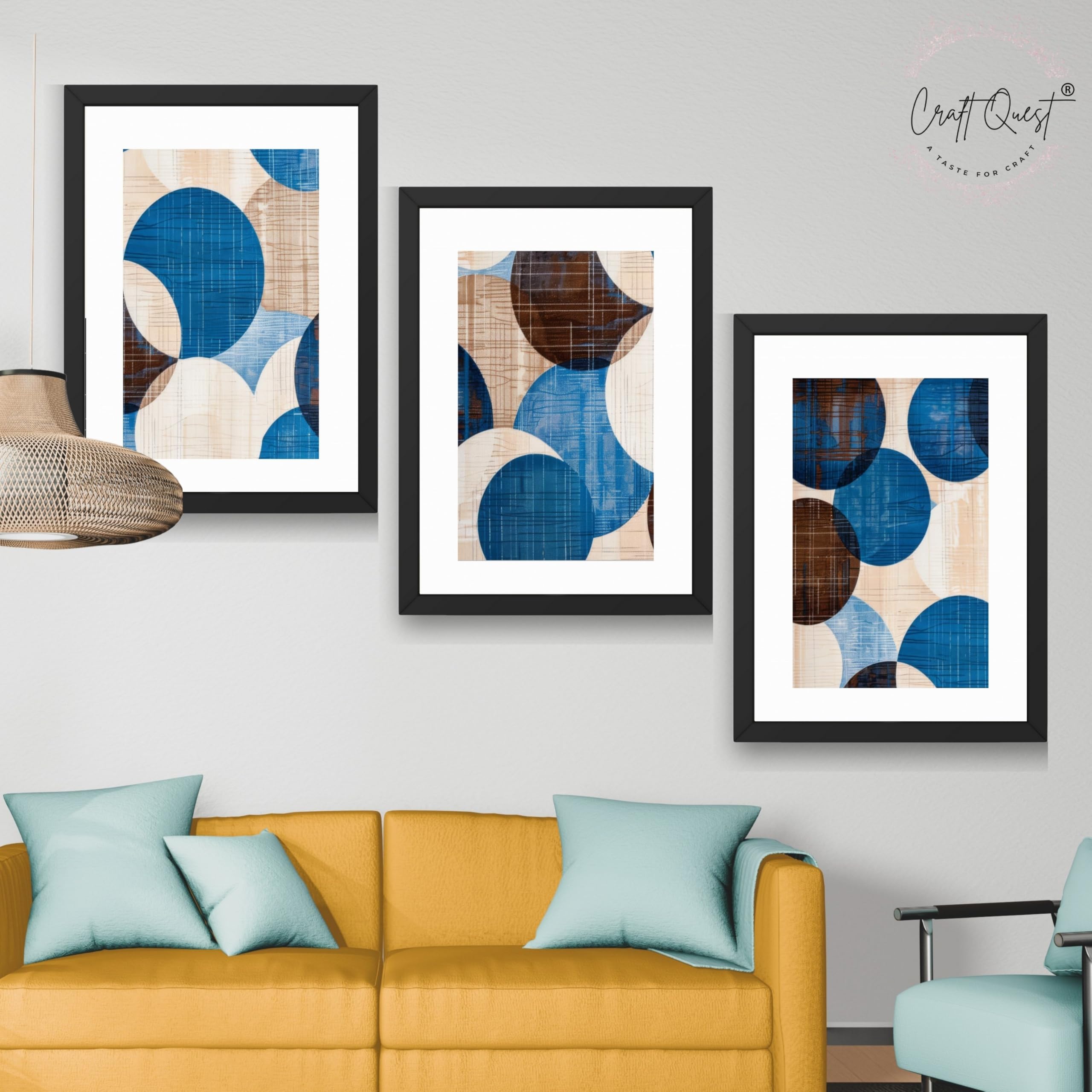 CRAFT QUEST Wall Art Decor Paintings | Set of 3 Abstract Wall Art Frames for Home Decoration | Ideal for Living Room, Bedroom & Office