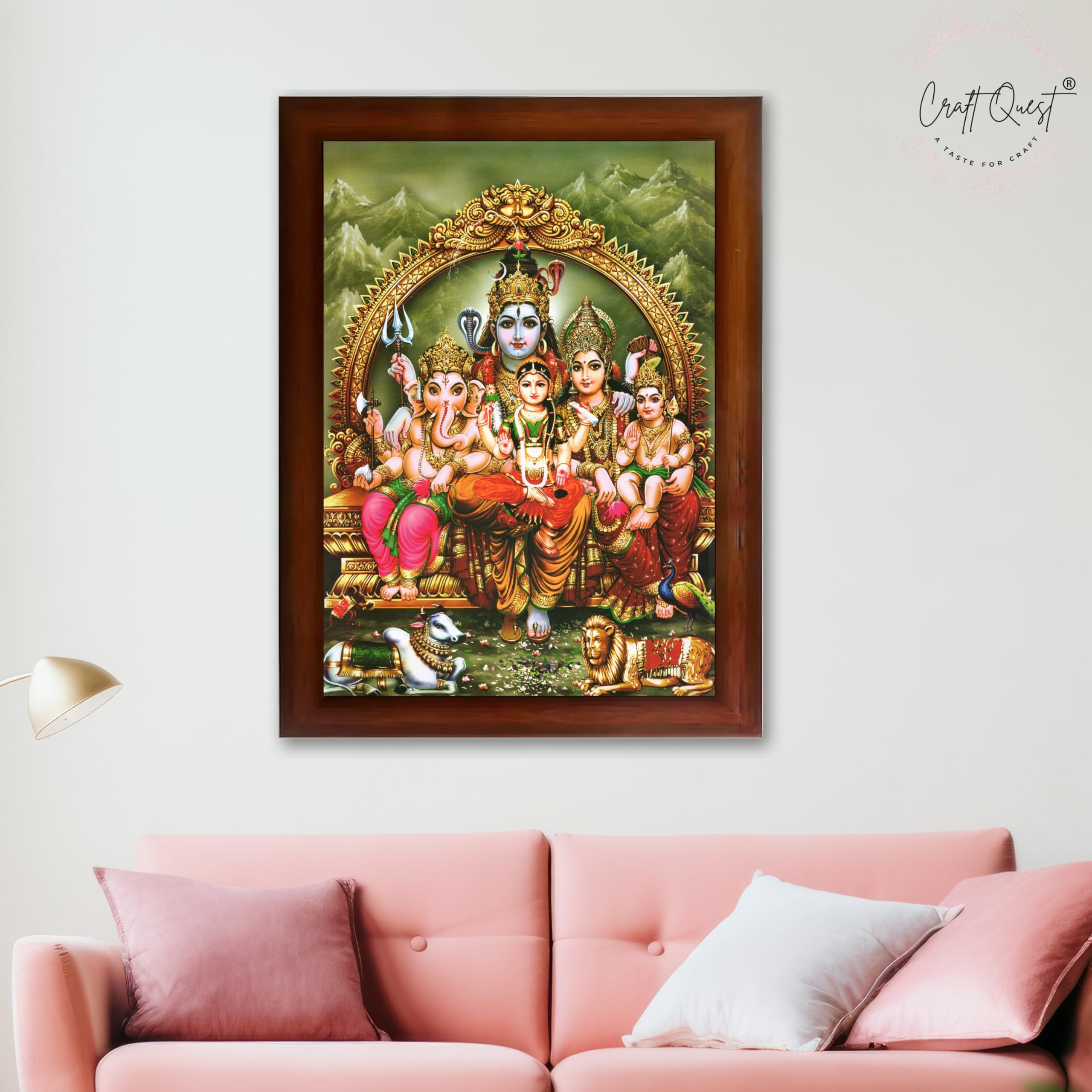 CRAFT QUEST Shiv Parivar Photo Frame | Bhole Nath parivar | | Hindu God Spiritual Framed | Ideal for Home, Office, Temple & Puja Room, Wall Decor