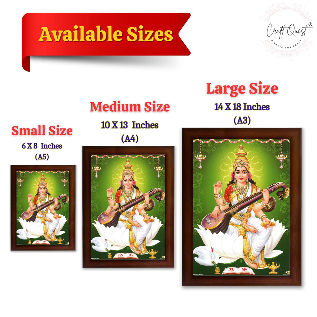 CRAFT QUEST Saraswati Devi Goddess Saraswathi Maa Wall Painting Sparkle Coated Framed Home Décor