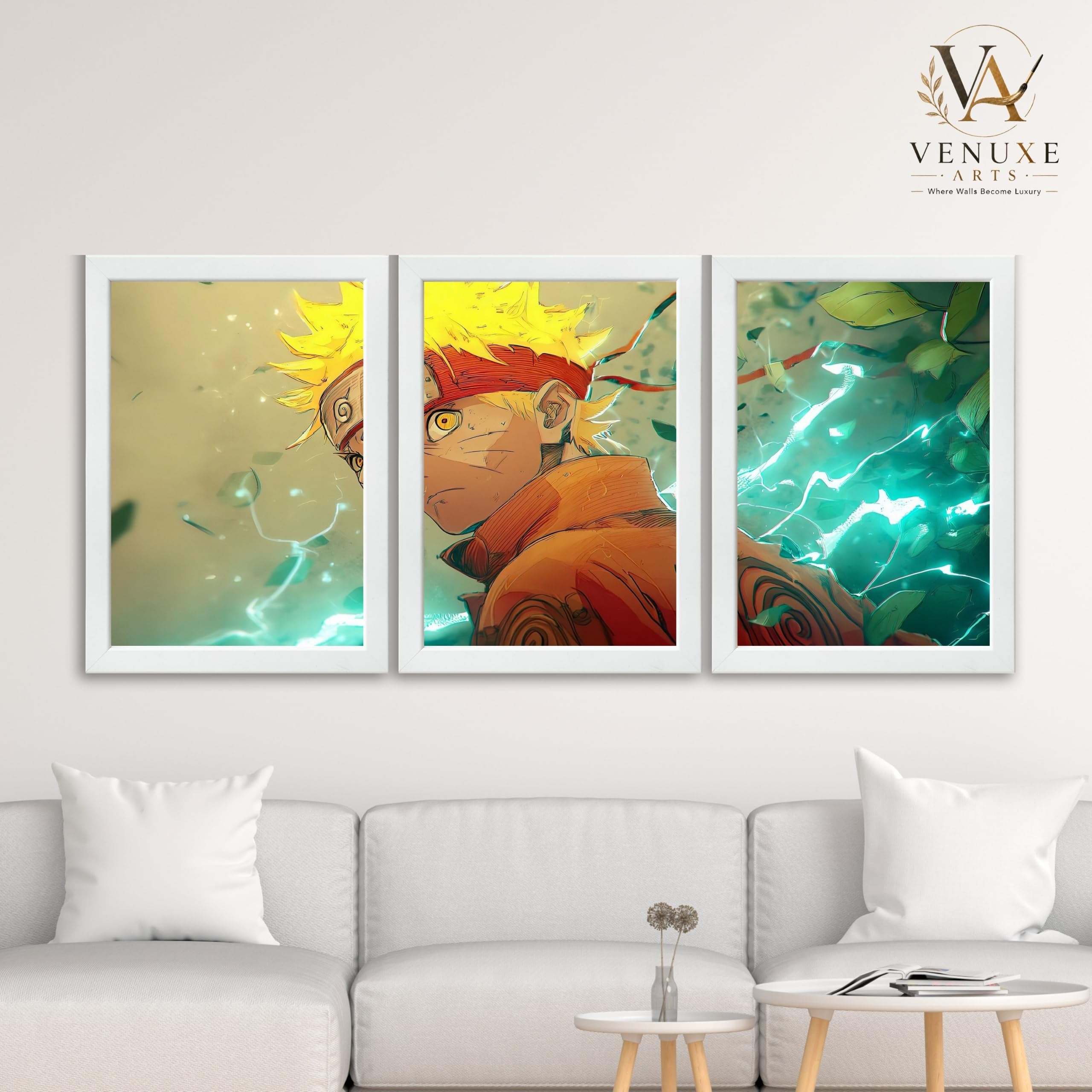 VENUXE ARTS Set Of 3 Anime Characters Wall Framed |Anime Characters Framed Poster for Living Room Bedroom Gaming Room Studio Wall Decor