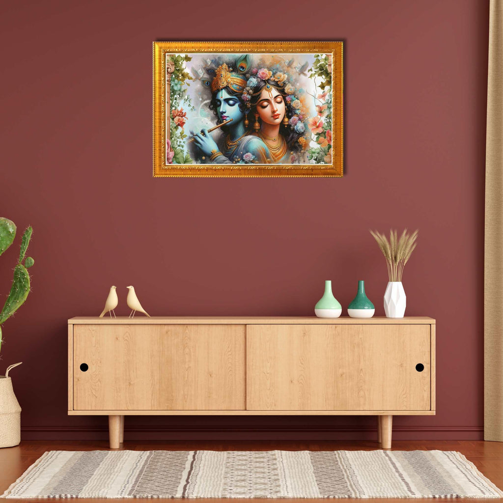 CRAFT QUEST Radha Krishna Art Photo Framed Painting for Home and Bedroom Wall Decoration of Size 14X10 Inches with Frame And Acrylic Glass RK212
