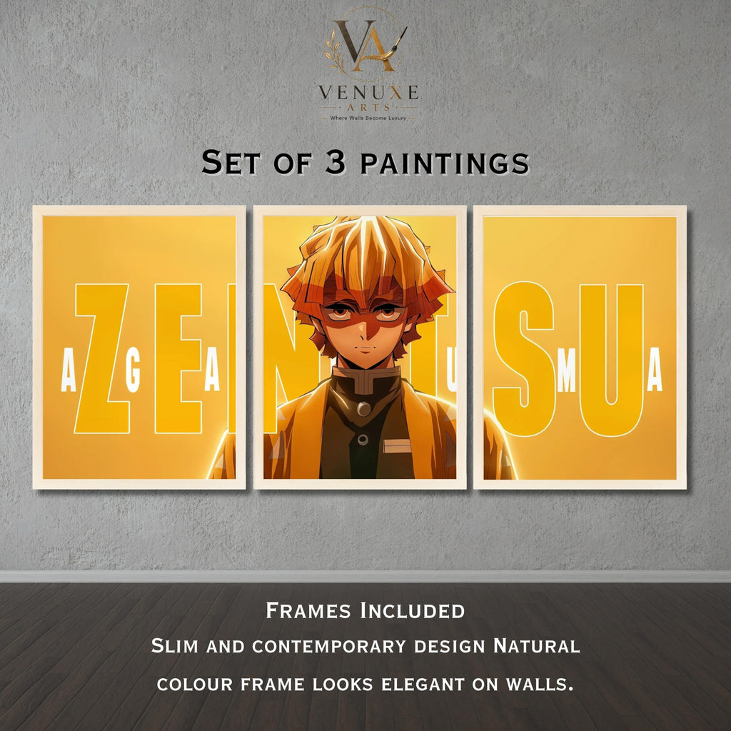 VENUXE ARTS Set Of 3 Anime Characters Wall Framed |Anime Characters Framed Poster for Living Room Bedroom Gaming Room Studio Wall Decor