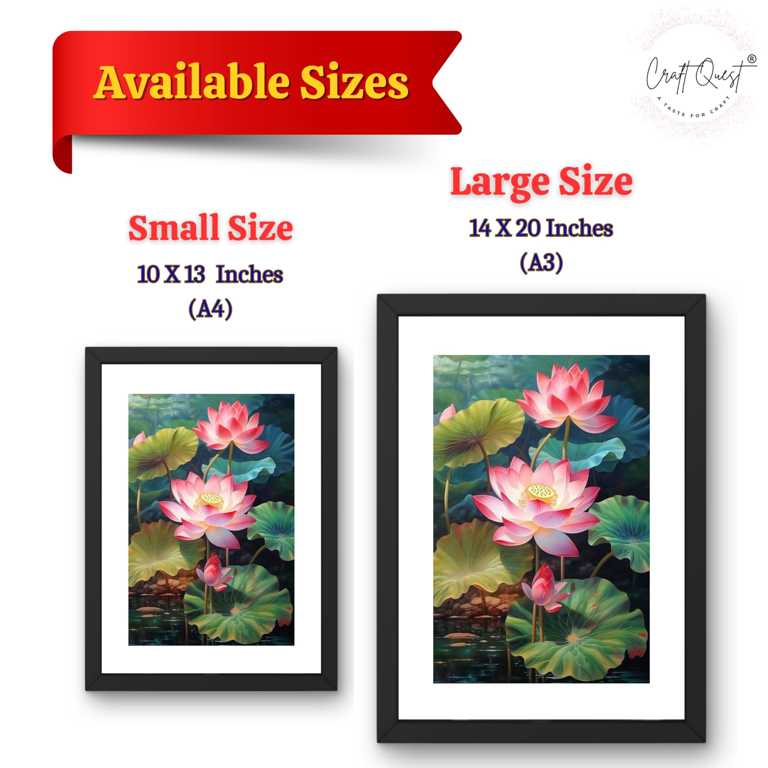 CRAFT QUEST Lotus Photo Frame Wall Vastu,Lotus Flower, Kamal Phool Painting for Vastu | Paintings for Home Decoration, Living room, and Office Décor