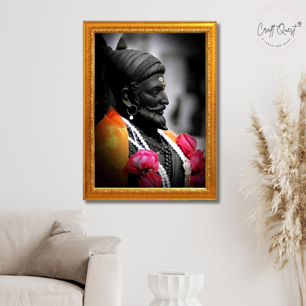 CRAFT QUEST Chattrapati Shivaji Maharaj Wall Painting With Acrylic Sheet | For Living, Pooja Room | Home Decoration Item | Best Gifting Option