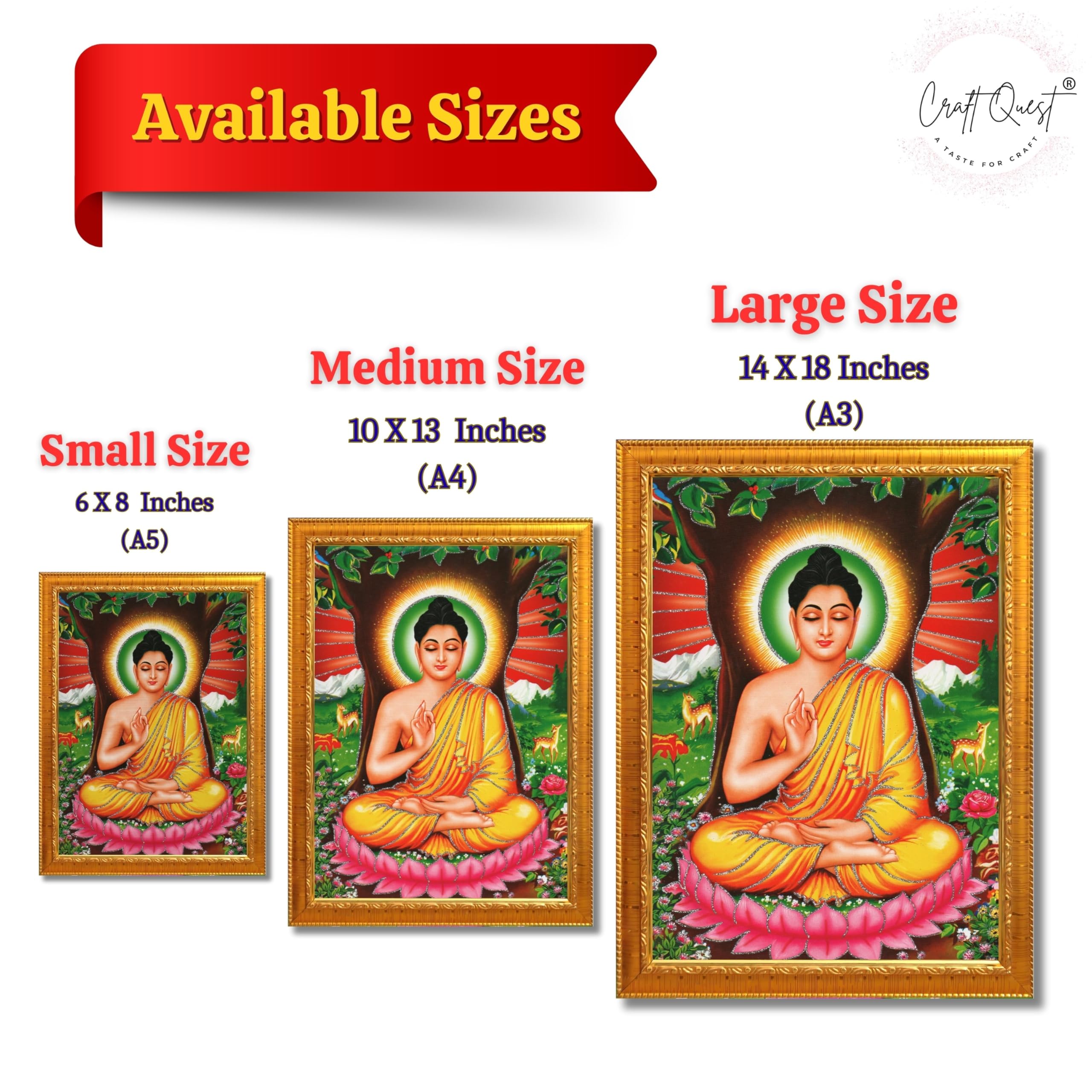 CRAFT QUEST Lord Buddha Photo Frame | Premium HD Spiritual Wall Frame | Peaceful Gautam Buddha Picture for Home Decor, Meditation