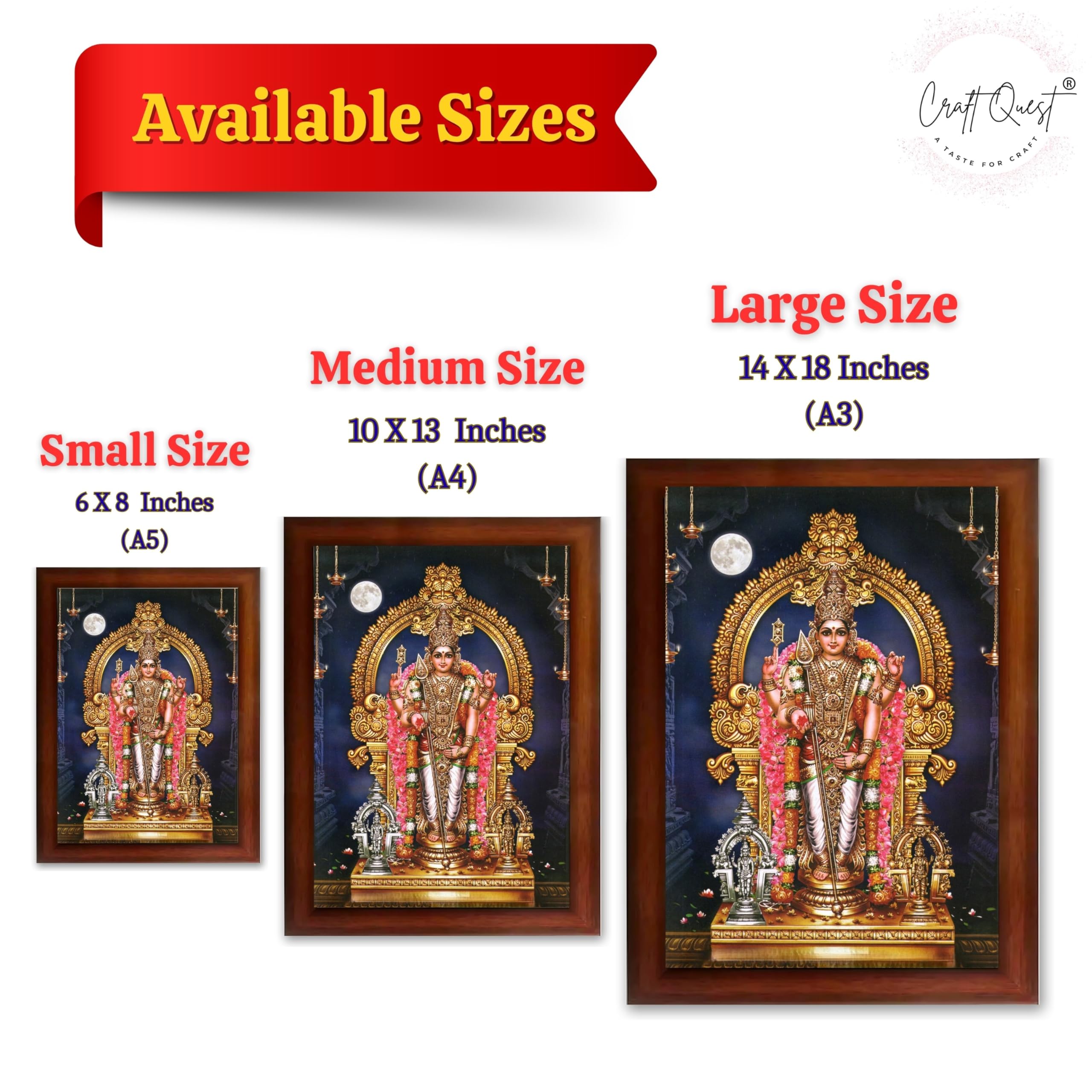 CRAFT QUEST Lord Murugan Subramanya Swamy Wall Photo Frame | South God Picture Frame for Home, Office, Temple & Gifting