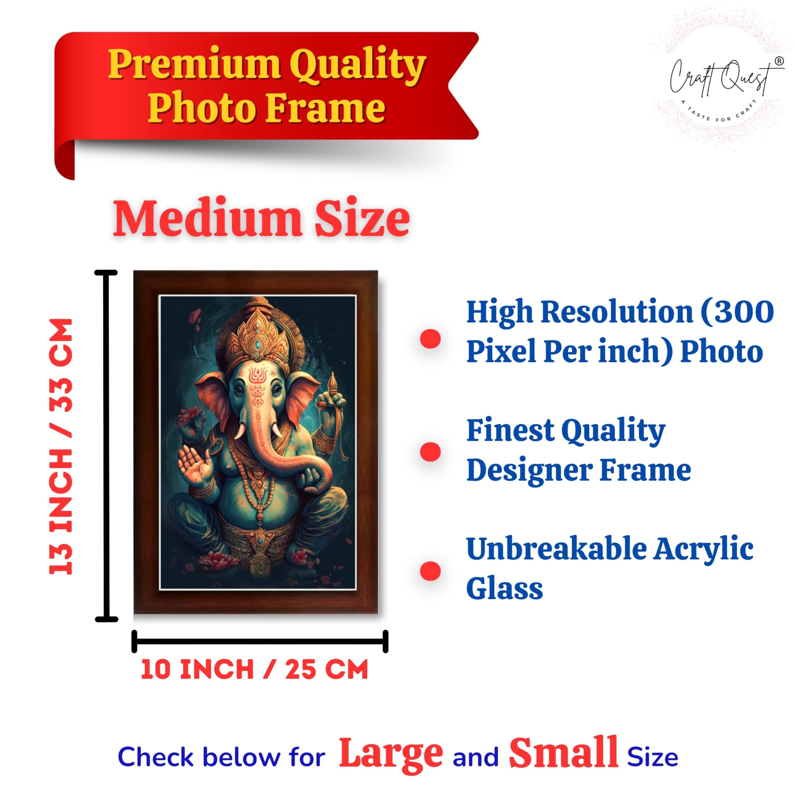 CRAFT QUEST God Ganpati Modern Wall Art Painting With Frame For Pooja, Home and Office Decor Item